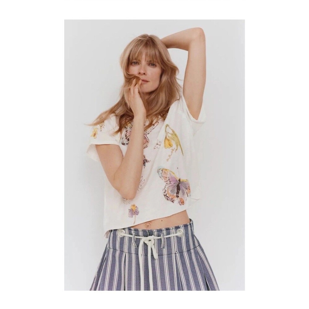 Swan Gossip x Anthropologie Crew-Neck Boxy Tee Butterfly Design XL NWT